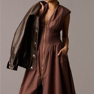Anthropologie Brown Zip-Front Midi Dress